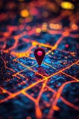 Fototapete - A detailed map with a single pin marking a location