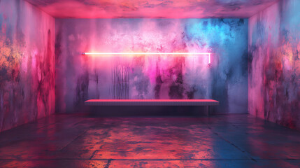 Wall Mural - grungy neon room pink blue abstract background, urban style with concrete texture
