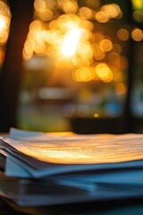 Poster - A stack of papers placed on a table surface