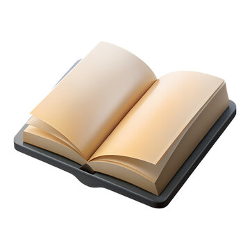 Cute cartoon open book. Realistic 3d rendering isolated on white background. Plastic style icon