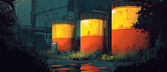 Poster - Two yellow tanks in a city street scene