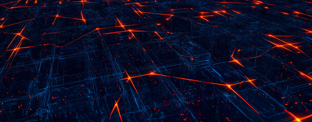 Poster - A wide shot of the city at night, featuring an array of interconnected glowing lines
