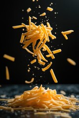 Aufkleber - A pile of shredded cheese sits atop a table, ready for use in various dishes