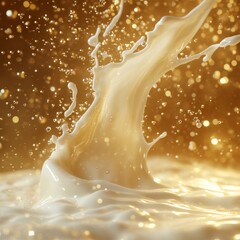 Aufkleber - Luxurious Cream Splash: A High-Speed Capture of Dairy Delight with Golden Bokeh Highlights and Smooth Texture