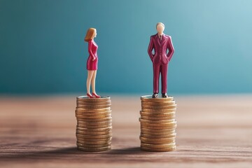 Poster - Couple figurines sit atop a pile of coins, with a financial theme implied