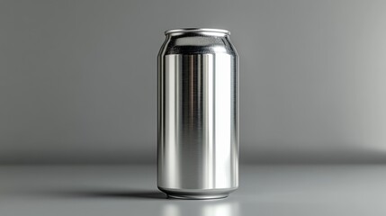 Aufkleber - A shiny aluminum can is positioned upright against a smooth gray backdrop. Its polished surface reflects light, emphasizing its contemporary aesthetic and simplicity.