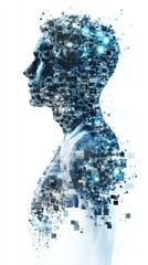 Poster - A person's face with multiple blue square elements