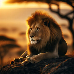 majestic lion at sunset
