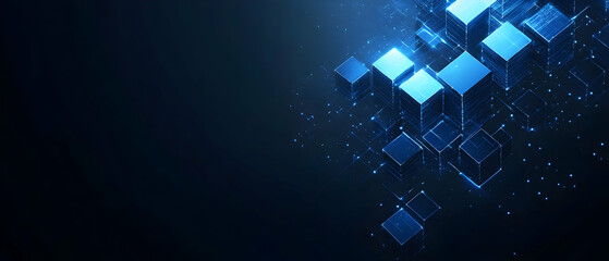 Poster - A blue digital chain-link icon on a dark background with cubes