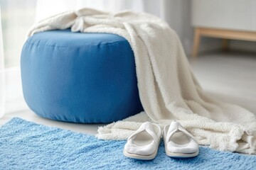 Poster - A pair of white shoes sit on top of a blue rug