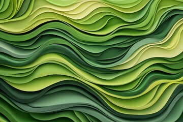 Fototapete - abstract illustration of layered green waves that create a sense of depth and movement