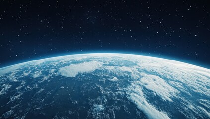 Wall Mural - a side angle view shot of planet earth from a vast starry outer space filled with stars and other pl