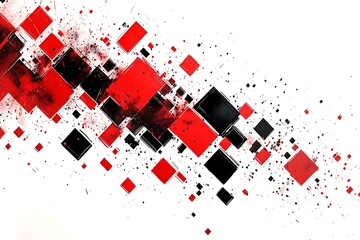 Fototapete - an abstract composition featuring a dynamic arrangement of red and black squares on a white background