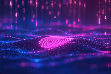 Poster - A unique pink fingerprint on a bright blue background, perfect for forensic or scientific concepts