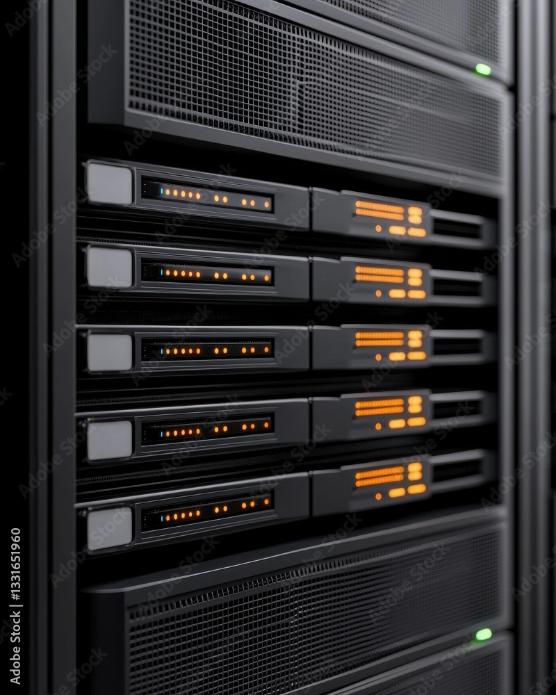 Modern Data Center Rack Server with LED Indicators and Professional ...