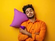 © Fotograf - A person taking a break and resting their head on a purple pillow, with their eyes closed