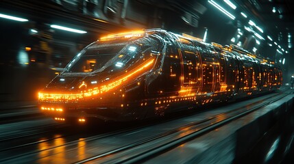 Poster - Futuristic train zipping through a dark tunnel
