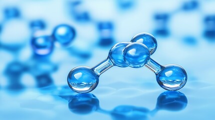 Poster - Glowing Blue Molecular Structure with Luminous Nodes and Connected Pathways on Reflective Surface