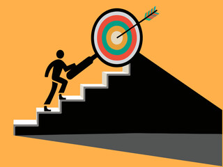 Poster - Magnifying Success: Climbing the Stairs to Achieve Goals. A powerful visual metaphor for personal and professional growth, determination, and the     