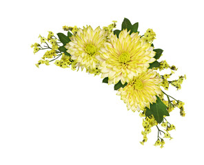 Wall Mural - yellow limonium flowers and chrysanthemums in a corner floral arrangement isolated on white or trans