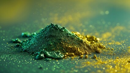 Poster - Colorful metallic powder creates an artistic display on a surface in a creative workspace