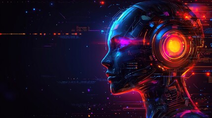 Poster - Futuristic AI head profile, vibrant digital art
