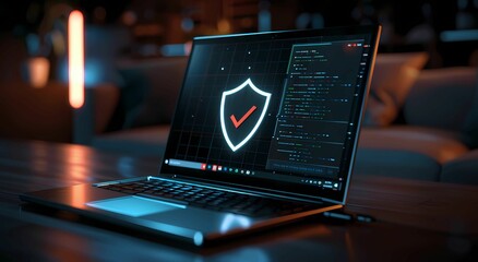 open laptop with shield checklist icon