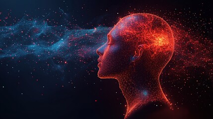 Poster - Digital head, abstract human profile, glowing energy