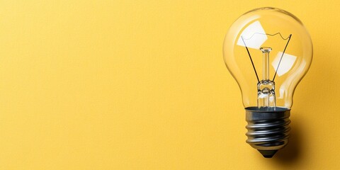 Poster - Electric Light Bulb On A Yellow Background With Text Space, Concept Of Inspiration, Innovation