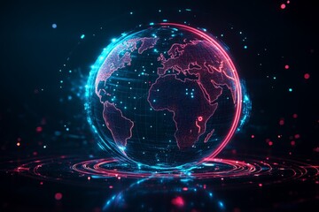 Fototapete - Digital representation of the Earth with glowing lines and vibrant colors in a futuristic setting