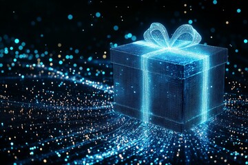 Fototapete - Illuminated gift box surrounded by sparkling lights creates a festive atmosphere for celebrations