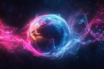 Leinwandbilder - Colorful depiction of Earth surrounded by swirling energy in a cosmic environment
