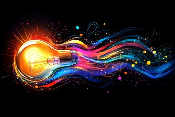 Aufkleber - Colorful light bulb design with flowing abstract patterns creates a vibrant energy concept