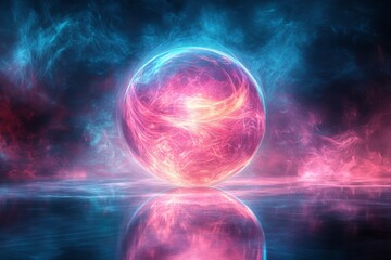 Aufkleber - Colorful glowing orb surrounded by swirling cosmic clouds in a vibrant mystical setting
