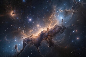 Wall Mural - Mysterious Nebula with Shimmering Stellar Bodies in Deep Space