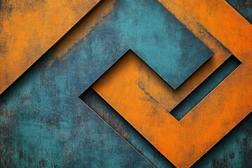Aufkleber - Geometric shapes in vibrant colors display artistic layers of orange and teal on a textured surface