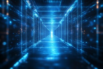 Aufkleber - Abstract tunnel illuminated by glowing blue lines creates a futuristic perspective