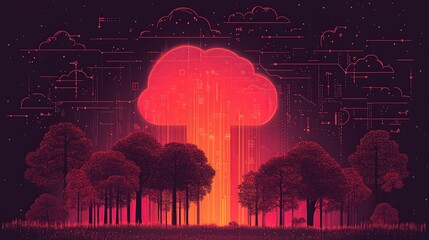 Fototapete - Digital cloud erupting from a forest