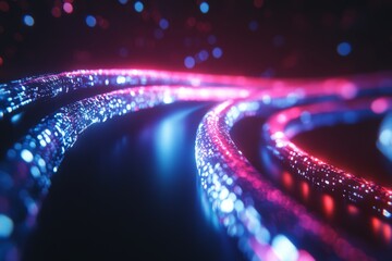 Poster - Vibrant light trails create a mesmerizing abstract display in a futuristic setting at night
