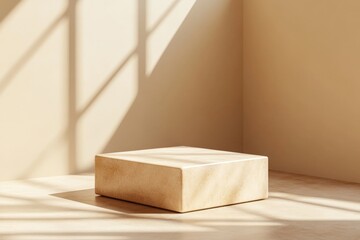 Fototapete - Rectangular object placed on a light surface with shadows cast from nearby windows in a minimalistic indoor setting