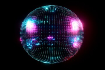Aufkleber - Colorful glowing sphere with vibrant patterns and lights in an abstract digital space