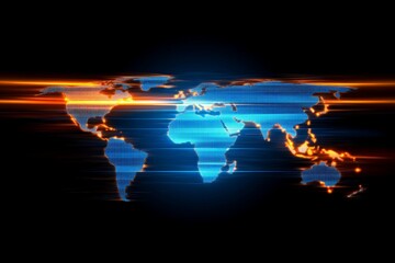 Aufkleber - Digital world map design with glowing lines representing connectivity and technology in a modern abstract style