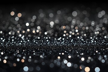 Fototapete - Bokeh background with shimmering silver and gold particles against a dark surface, creating a festive and enchanting atmosphere