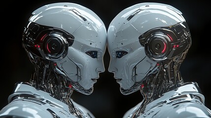 Poster - Two futuristic robots face each other, their complex mechanisms visible