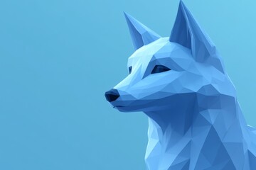 Poster - Stylized blue fox sculpture showcasing geometric design against a minimal background