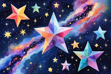 Wall Mural - whimsical stars and celestial illustrations exploring the cosmos and galaxy
