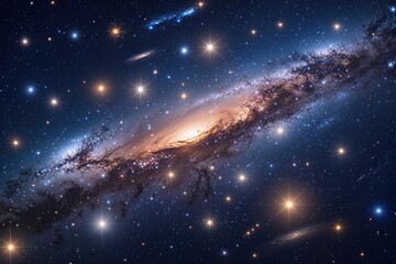 Wall Mural - stars and galaxy in a night sky over a shiny starry universe background