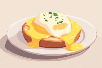 Poster - Savory breakfast dish with melted cheese and poached egg on toasted bread