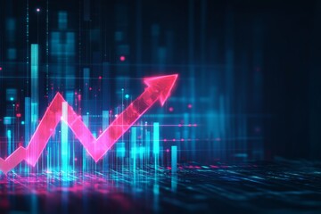Fototapete - Digital graph showing upward trend with bright neon colors against a dark background at night