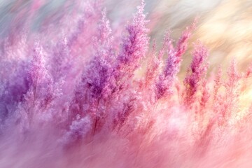 Aufkleber - Colorful display of pink and purple foliage swaying gently in warm sunlight at sunset in a serene outdoor setting